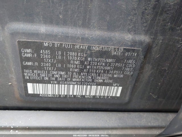 46223269 :رقم المزاد ، 4S4BRBMC5E3304408 vin ، 2014 Subaru Outback 2.5i Limited مزاد بيع