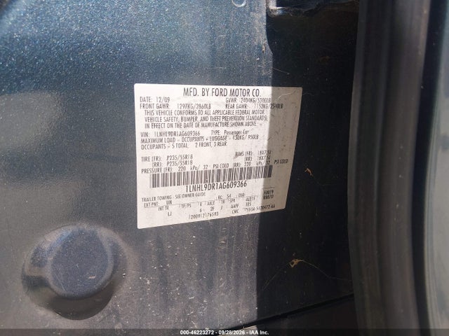 46223272 :رقم المزاد ، 1LNHL9DR1AG609366 vin ، 2010 Lincoln Mks مزاد بيع