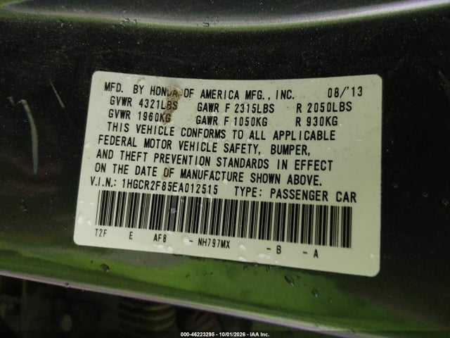 Продажа на аукционе авто 2014 Honda Accord Ex-l, vin: 1HGCR2F85EA012515, номер лота: 46223295