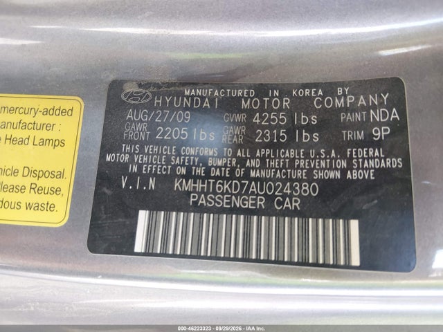 46223323 :رقم المزاد ، KMHHT6KD7AU024380 vin ، 2010 Hyundai Genesis 2.0t Premium مزاد بيع
