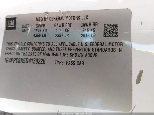 Продажа на аукционе авто 2013 Buick Verano, vin: 1G4PP5SK5D4138228, номер лота: 46223332