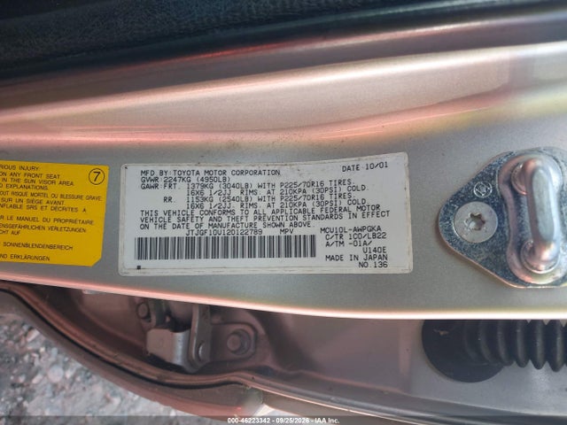 2002 Lexus Rx 300 მანქანა იყიდება აუქციონზე, vin: JTJGF10U120122789, აუქციონის ნომერი: 46223342