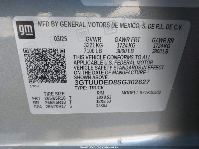 Продаж на аукціоні авто 2025 Gmc Sierra 1500 4wd  Short Box Slt, vin: 3GTUUDED8SG302627, номер лоту: 46223347