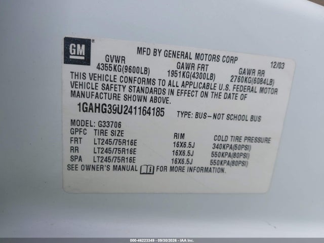 Aukcja sprzedaży 2004 Chevrolet Express, vin: 1GAHG39U241164185, numer aukcji: 46223349