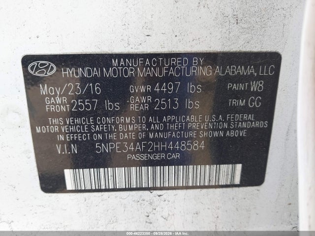 Продаж на аукціоні авто 2017 Hyundai Sonata Sport, vin: 5NPE34AF2HH448584, номер лоту: 46223350