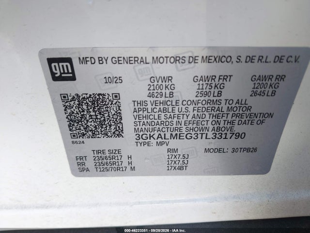 2026 Gmc Terrain Fwd Elevation მანქანა იყიდება აუქციონზე, vin: 3GKALMEG3TL331790, აუქციონის ნომერი: 46223351