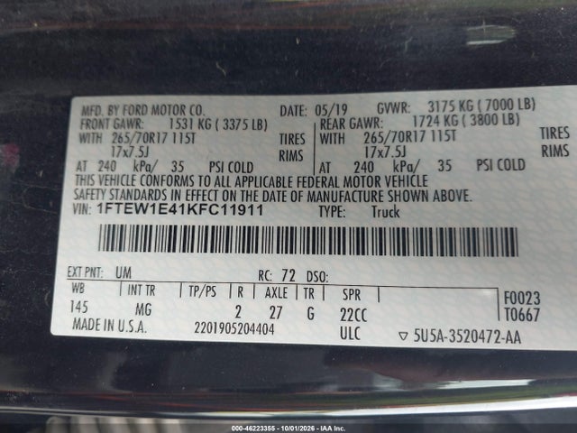 Aukcja sprzedaży 2019 Ford F-150 Xlt, vin: 1FTEW1E41KFC11911, numer aukcji: 46223355