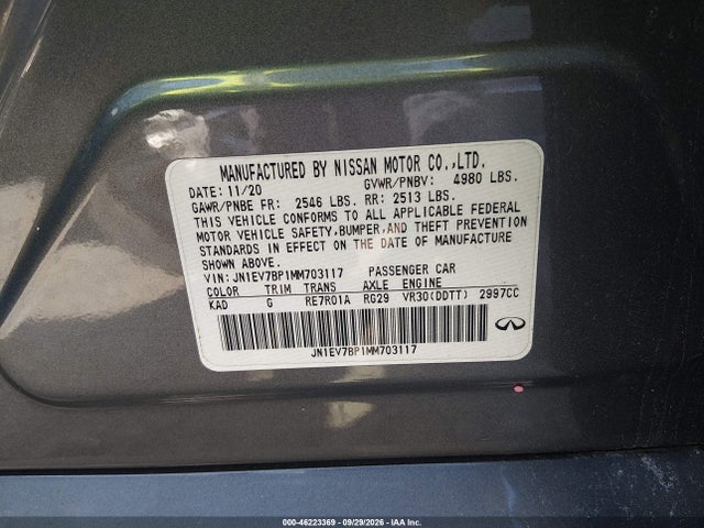 Aukcja sprzedaży 2021 Infiniti Q50 Luxe, vin: JN1EV7BP1MM703117, numer aukcji: 46223369