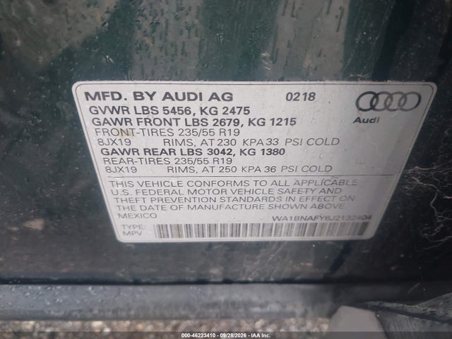 Auction sale of the 2018 Audi Q5 2.0t Premium/2.0t Tech Premium, vin: WA1BNAFY6J2132404, lot number: 46223410
