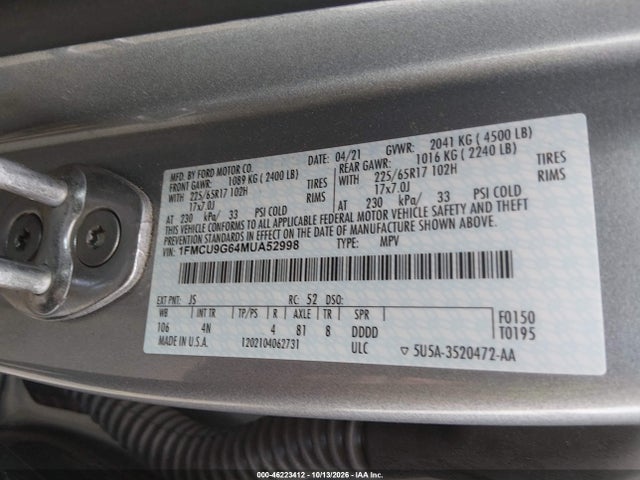 Продаж на аукціоні авто 2021 Ford Escape Se, vin: 1FMCU9G64MUA52998, номер лоту: 46223412