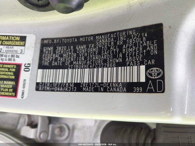 Продажа на аукционе авто 2015 Toyota Corolla Le, vin: 2T1BURHE4FC322866, номер лота: 46223425
