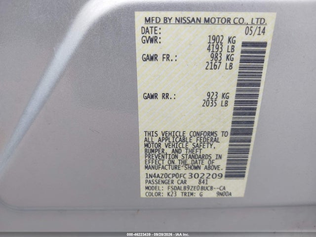 Продажа на аукционе авто 2015 Nissan Leaf S, vin: 1N4AZ0CP0FC302209, номер лота: 46223439