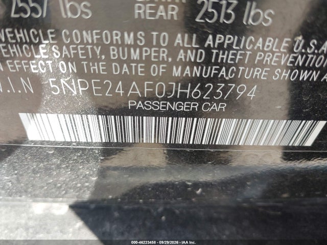 Aukcja sprzedaży 2018 Hyundai Sonata Se, vin: 5NPE24AF0JH623794, numer aukcji: 46223458