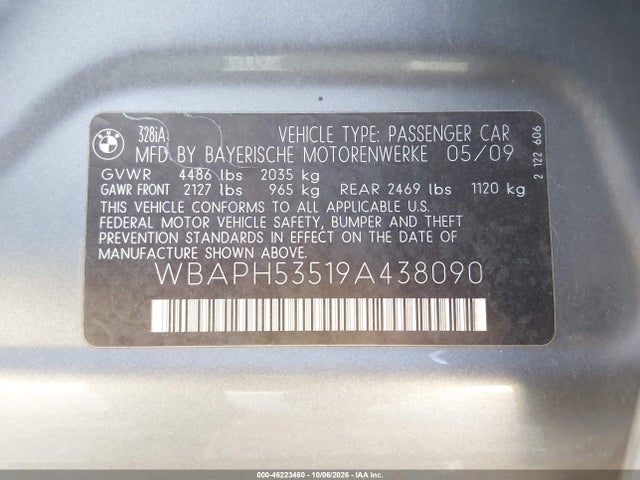 Продажа на аукционе авто 2009 Bmw 328i, vin: WBAPH53519A438090, номер лота: 46223460