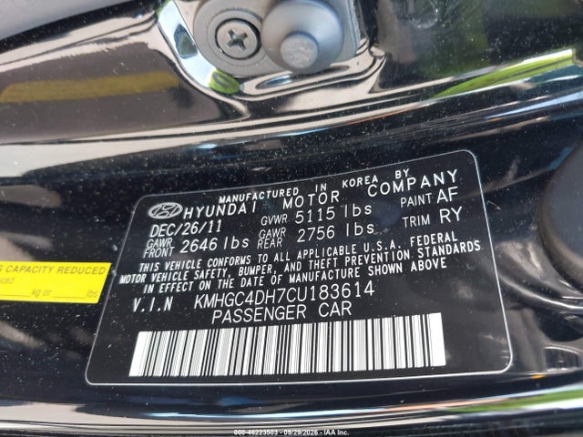 Aukcja sprzedaży 2012 Hyundai Genesis 5.0 R-spec, vin: KMHGC4DH7CU183614, numer aukcji: 46223503