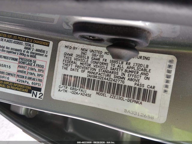 Продаж на аукціоні авто 2004 Toyota Corolla Le, vin: 1NXBR32E44Z242776, номер лоту: 46223509
