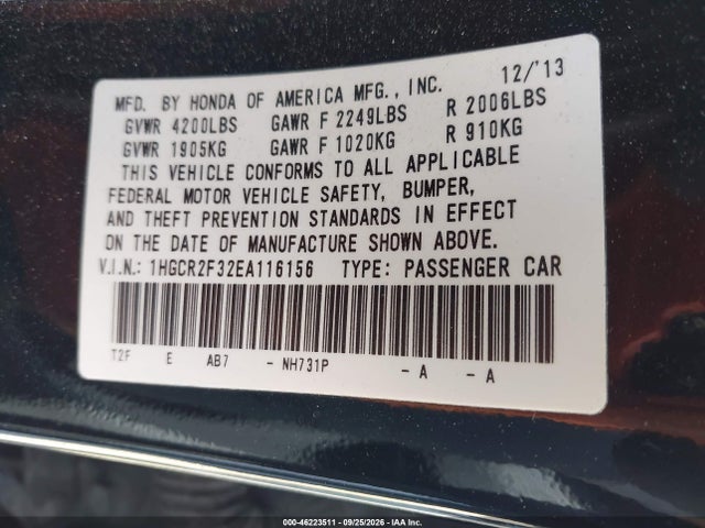 Honda ACCORD LX 2014 1HGCR2F32EA116156 Image 9