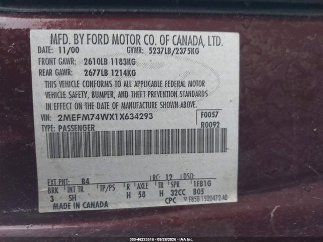Продажа на аукционе авто 2001 Mercury Grand Marquis Gs, vin: 2MEFM74WX1X634293, номер лота: 46223518