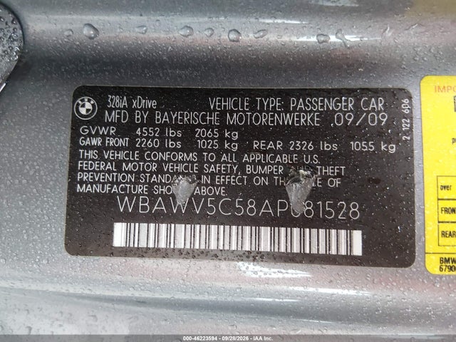 Продажа на аукционе авто 2010 Bmw 328i Xdrive, vin: WBAWV5C58AP081528, номер лота: 46223594