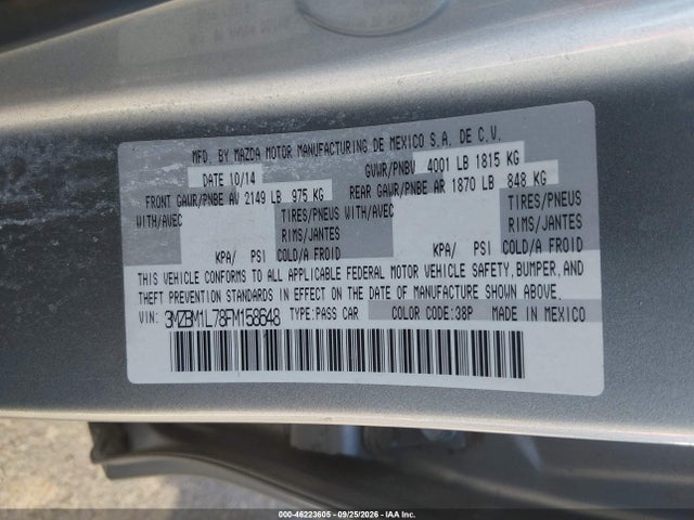 Aukcja sprzedaży 2015 Mazda Mazda3 I Touring, vin: 3MZBM1L78FM158648, numer aukcji: 46223605