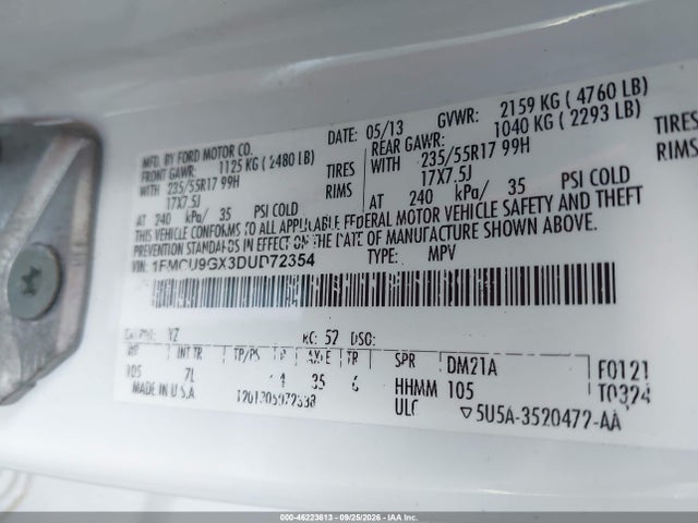 Продаж на аукціоні авто 2013 Ford Escape Se, vin: 1FMCU9GX3DUD72354, номер лоту: 46223613