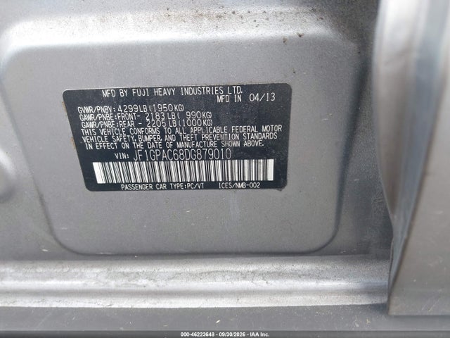 Продаж на аукціоні авто 2013 Subaru Impreza 2.0i Premium, vin: JF1GPAC68DG879010, номер лоту: 46223648