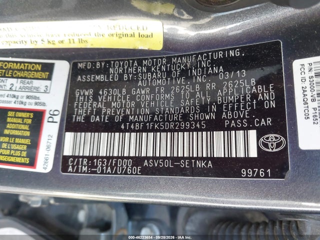 Продажа на аукционе авто 2013 Toyota Camry Le, vin: 4T4BF1FK5DR299345, номер лота: 46223654
