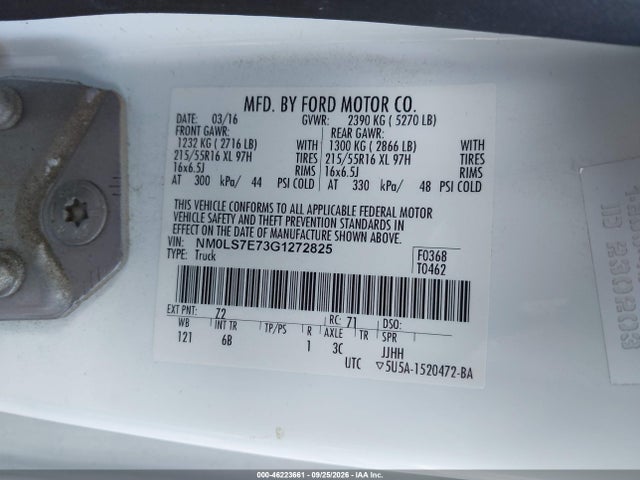 Продаж на аукціоні авто 2016 Ford Transit Connect Xl, vin: NM0LS7E73G1272825, номер лоту: 46223661