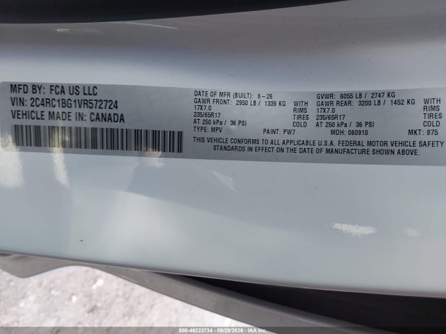 46223734 :رقم المزاد ، 2C4RC1BG1VR572724 vin ، 2027 Chrysler Pacifica مزاد بيع