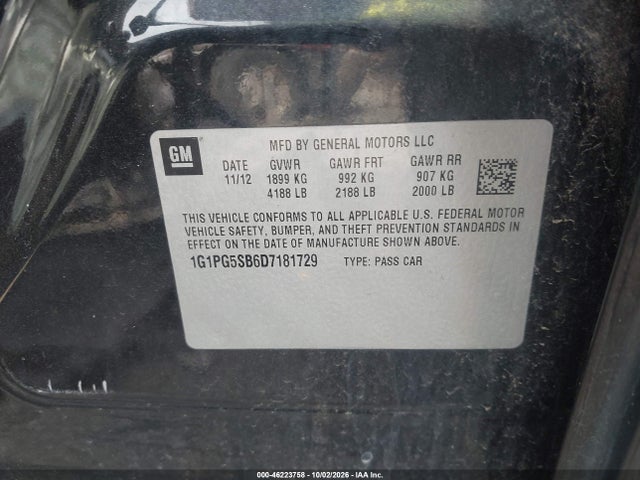 2013 Chevrolet Cruze Ltz მანქანა იყიდება აუქციონზე, vin: 1G1PG5SB6D7181729, აუქციონის ნომერი: 46223758
