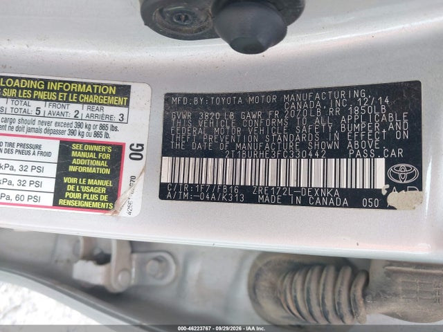 Продаж на аукціоні авто 2015 Toyota Corolla Le, vin: 2T1BURHE3FC330442, номер лоту: 46223767