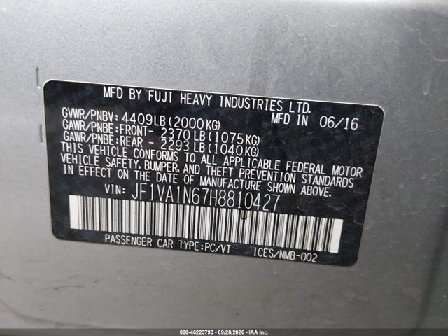 Subaru Wrx Limited 2017 JF1VA1N67H8810427 Image 9