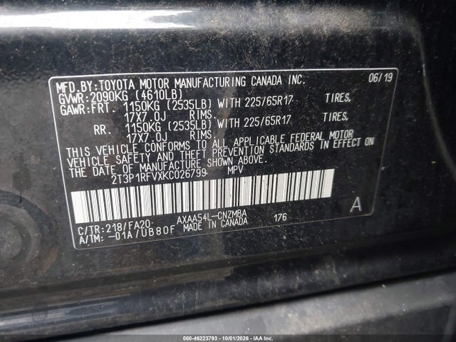 46223793 :رقم المزاد ، 2T3P1RFVXKC026799 vin ، 2019 Toyota Rav4 Xle مزاد بيع