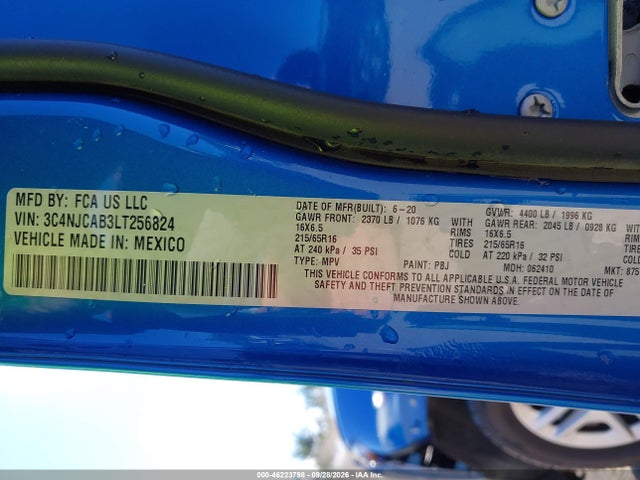 2020 Jeep Compass Sport Fwd მანქანა იყიდება აუქციონზე, vin: 3C4NJCAB3LT256824, აუქციონის ნომერი: 46223798