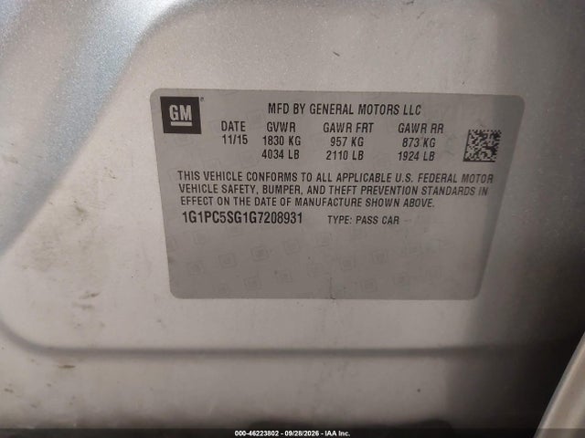 Aukcja sprzedaży 2016 Chevrolet Cruze Limited Ls Auto, vin: 1G1PC5SG1G7208931, numer aukcji: 46223802