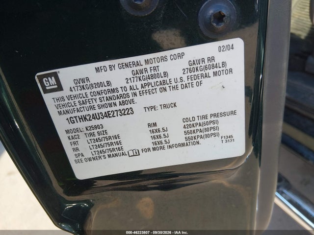 Продаж на аукціоні авто 2004 Gmc Sierra 2500hd Sle, vin: 1GTHK24U34E273223, номер лоту: 46223807