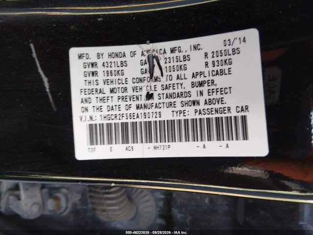 46223835 :رقم المزاد ، 1HGCR2F56EA190729 vin ، 2014 Honda Accord Sport مزاد بيع