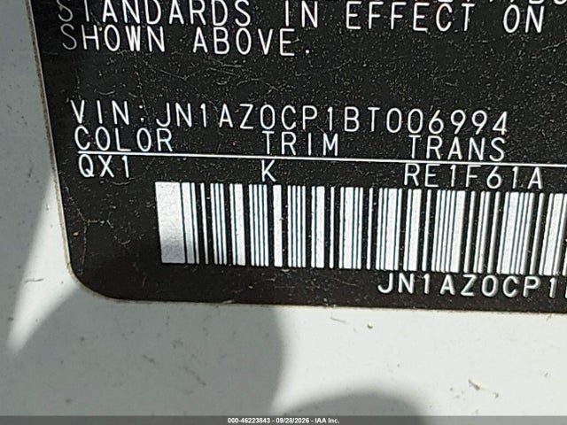 46223843 :رقم المزاد ، JN1AZ0CP1BT006994 vin ، 2011 Nissan Leaf Sl مزاد بيع