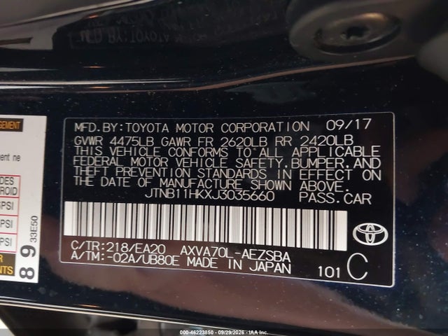 Auction sale of the 2018 Toyota Camry Se, vin: JTNB11HKXJ3035660, lot number: 46223850