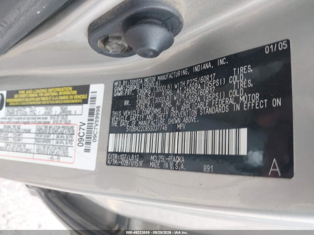 2005 Toyota Sienna Xle Limited მანქანა იყიდება აუქციონზე, vin: 5TDBA22C85S037746, აუქციონის ნომერი: 46223859
