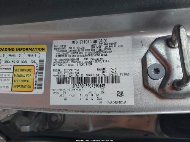 Ford FUSION SE 2016 3FA6P0H78GR390448 Image 9