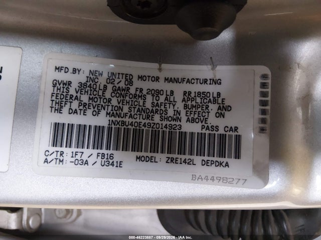 Aukcja sprzedaży 2009 Toyota Corolla Le, vin: 1NXBU40E49Z014923, numer aukcji: 46223887