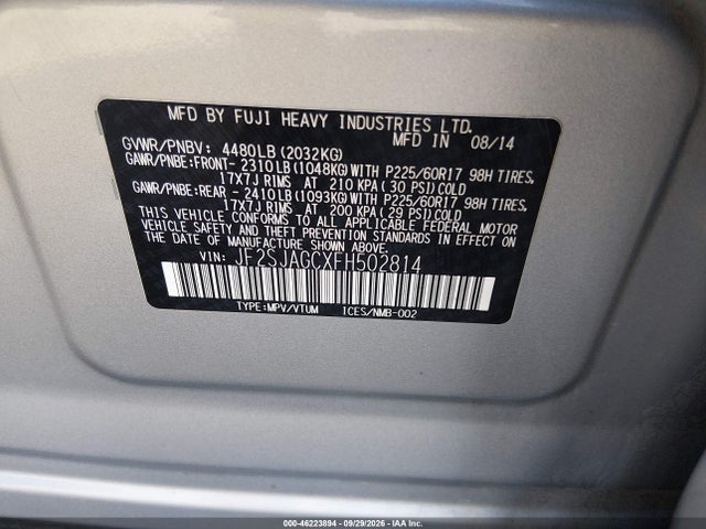 Subaru Forester 2.5i Premium 2015 JF2SJAGCXFH502814 Image 9