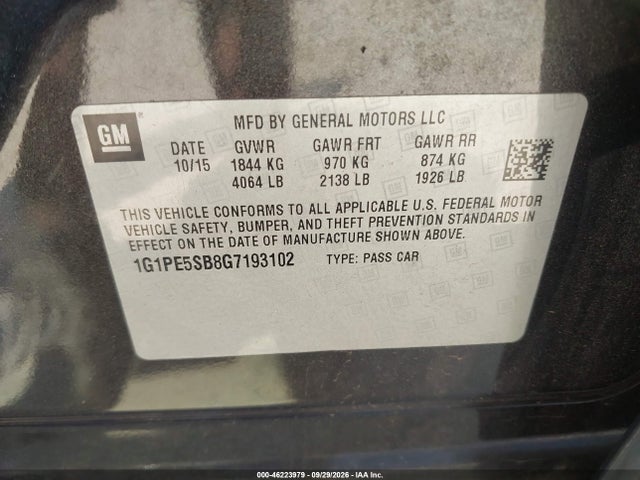 Aukcja sprzedaży 2016 Chevrolet Cruze Limited 1lt Auto, vin: 1G1PE5SB8G7193102, numer aukcji: 46223979
