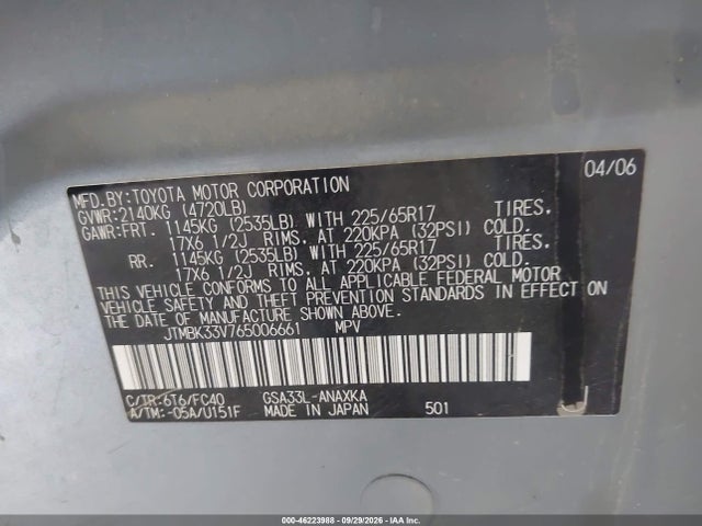 Продаж на аукціоні авто 2006 Toyota Rav4 Base V6, vin: JTMBK33V765006661, номер лоту: 46223988