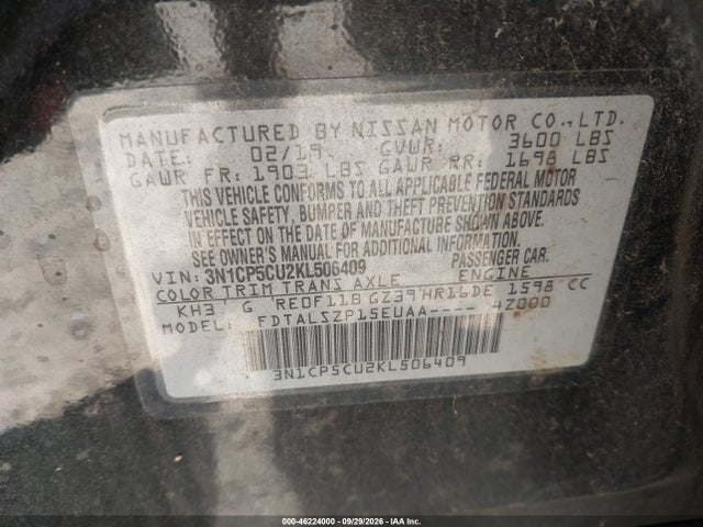 46224000 :رقم المزاد ، 3N1CP5CU2KL506409 vin ، 2019 Nissan Kicks Sv مزاد بيع