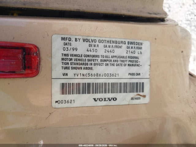 Aukcja sprzedaży 1999 Volvo C70, vin: YV1NC56D8XJ003621, numer aukcji: 46224009