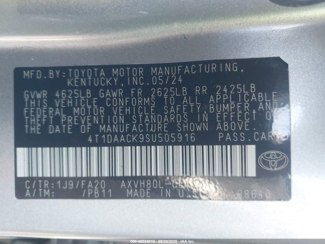 Aukcja sprzedaży 2025 Toyota Camry Le, vin: 4T1DAACK9SU505916, numer aukcji: 46224016