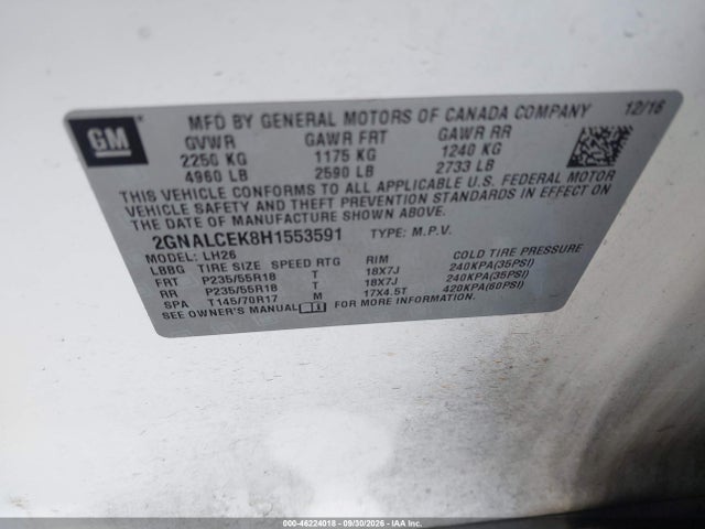 Chevrolet EQUINOX LT 2017 2GNALCEK8H1553591 Image 9