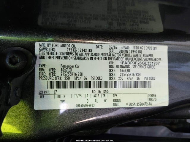Продажа на аукционе авто 2016 Ford Focus Se, vin: 1FADP3F26GL331767, номер лота: 46224020